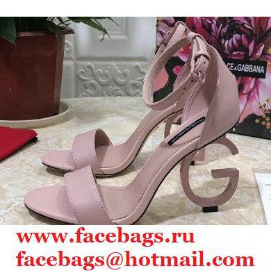 Dolce & Gabbana Heel 10.5cm Leather Sandals Light Pink with D & G Heel 2021 - Click Image to Close